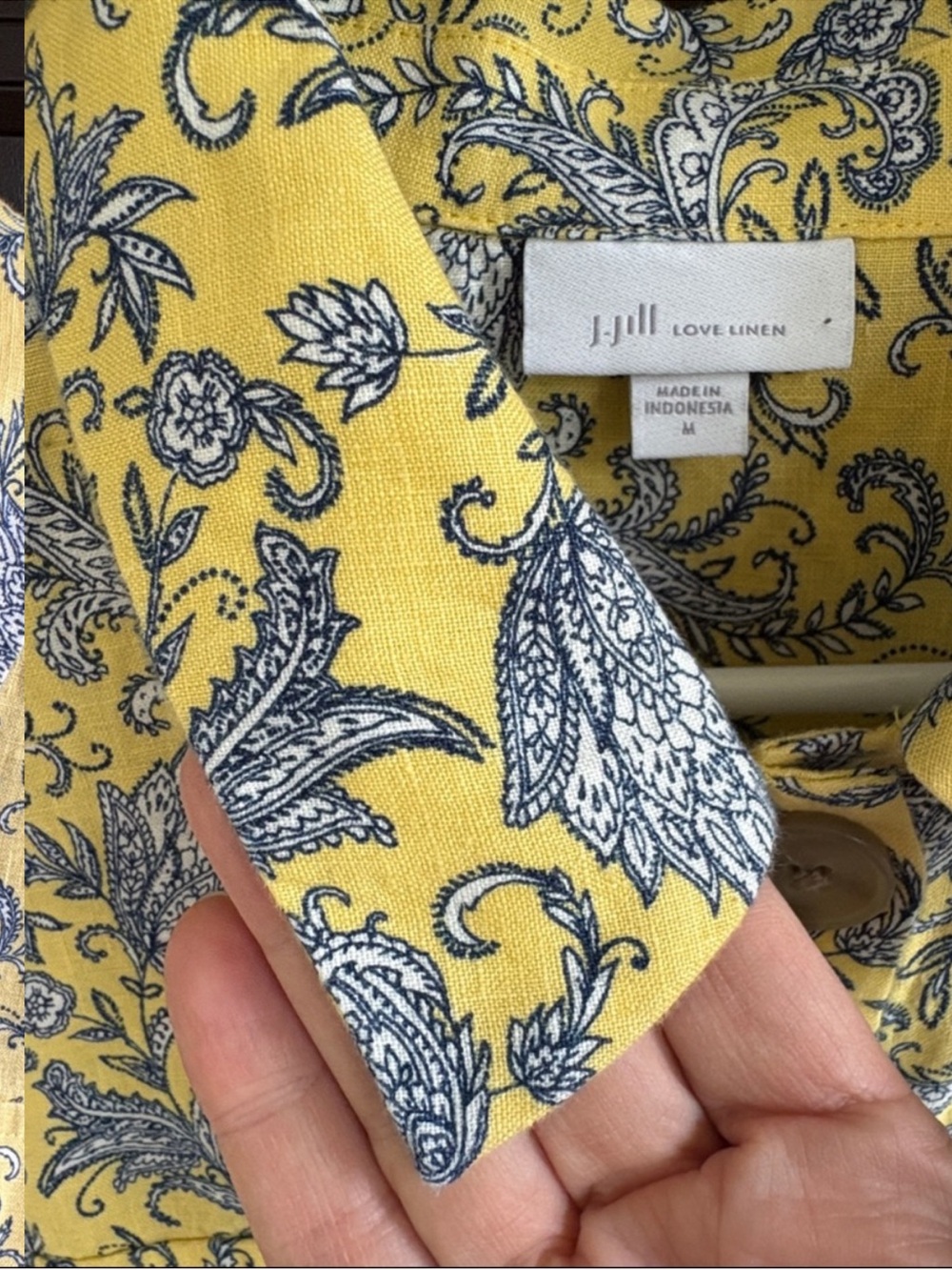 EUC J. Jill Linen Lemon Paisley Popover Dress Size Medium - Picture 3 of 9